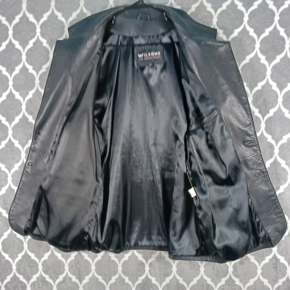 Wilsons Leather Blazer Jacket Men Large Black Notch Lapel Two Button Sport Coat